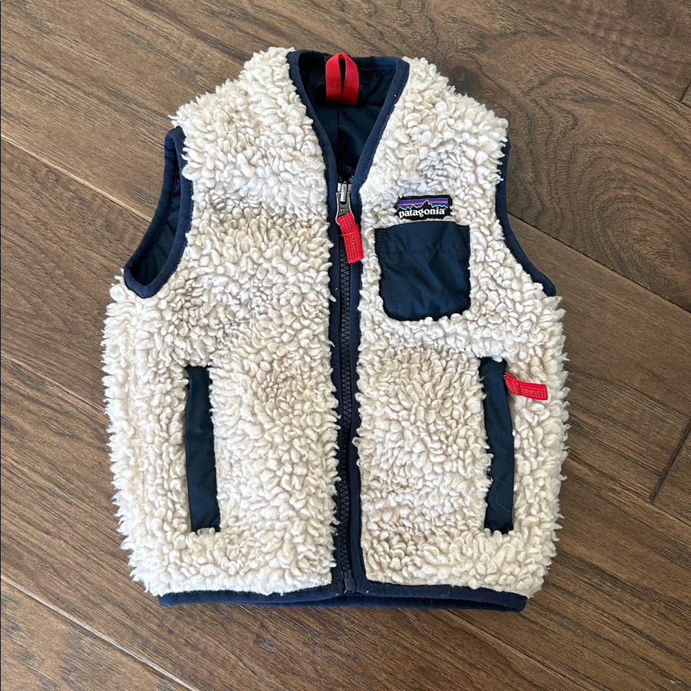 Patagonia Sherpa Fleece Vest with Navy Details